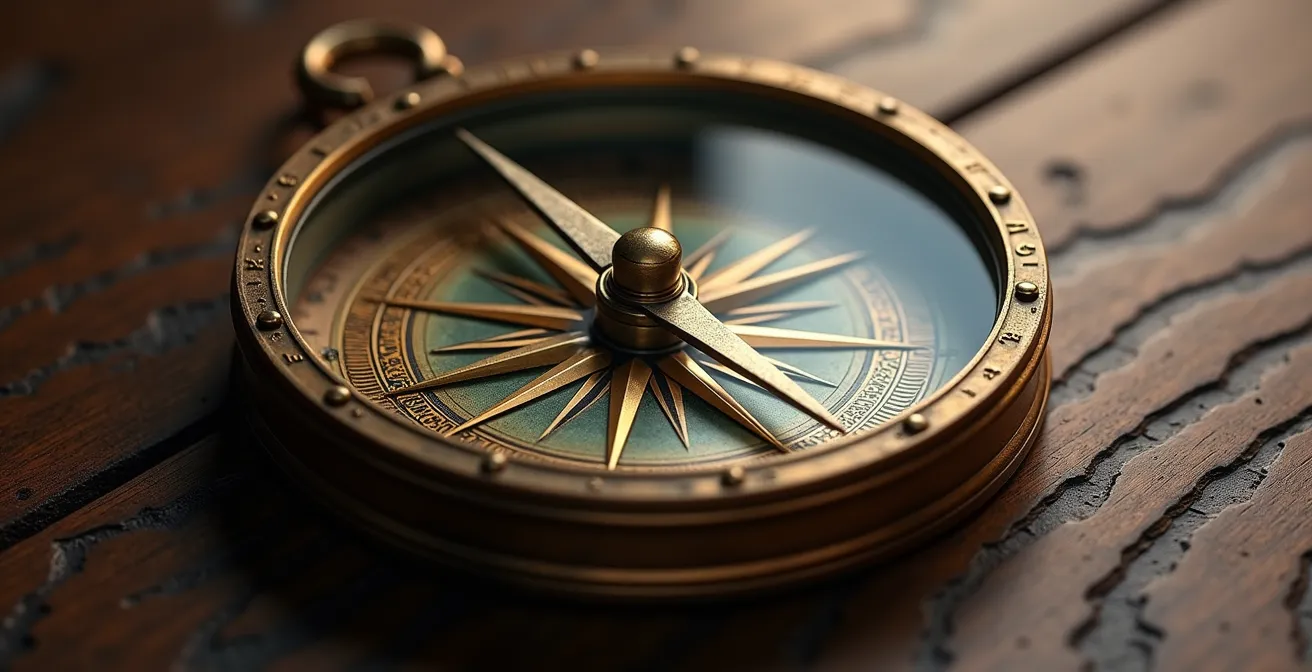 Boussole métallique symbolisant la navigation sur les marchés de l'énergie